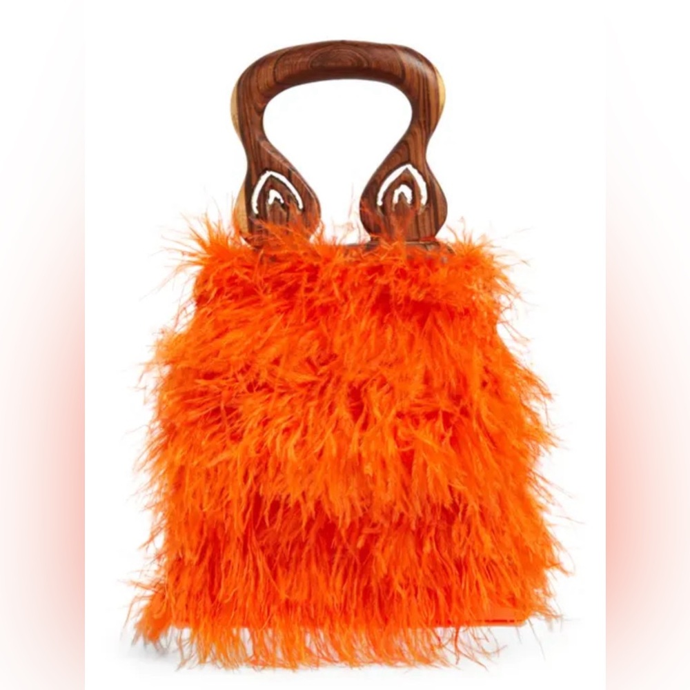 BROTHER VELLIES Nile Feather Handbag In Electric Papaya New